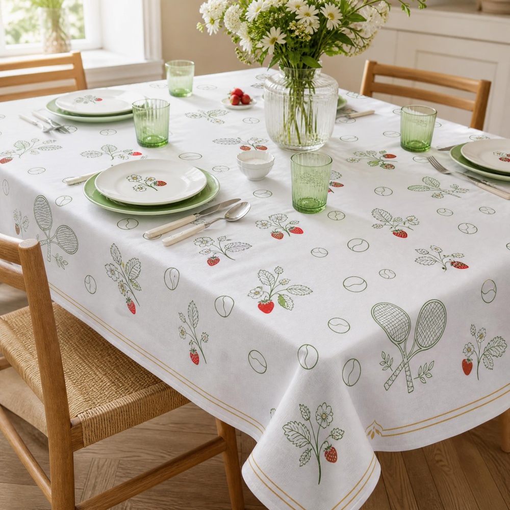 Table Tennis News Today - Tafelkleed met aardbeien- en tennisracketprint, vintage