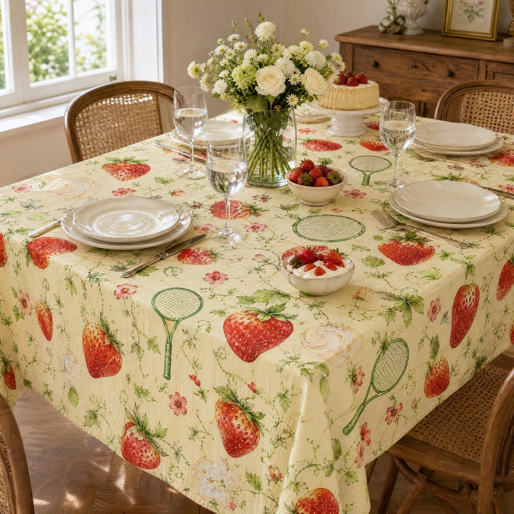 Table Tennis News Today - Aardbei Bloemen Tafelkleed Retro Tennis Patroon