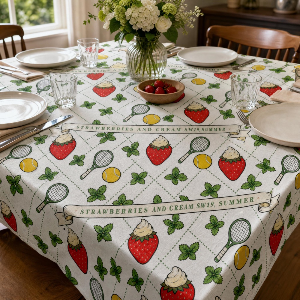 Table Tennis News Today - Vintage tafelkleed met aardbeientennisracketprint, herbruikbare rechthoekige